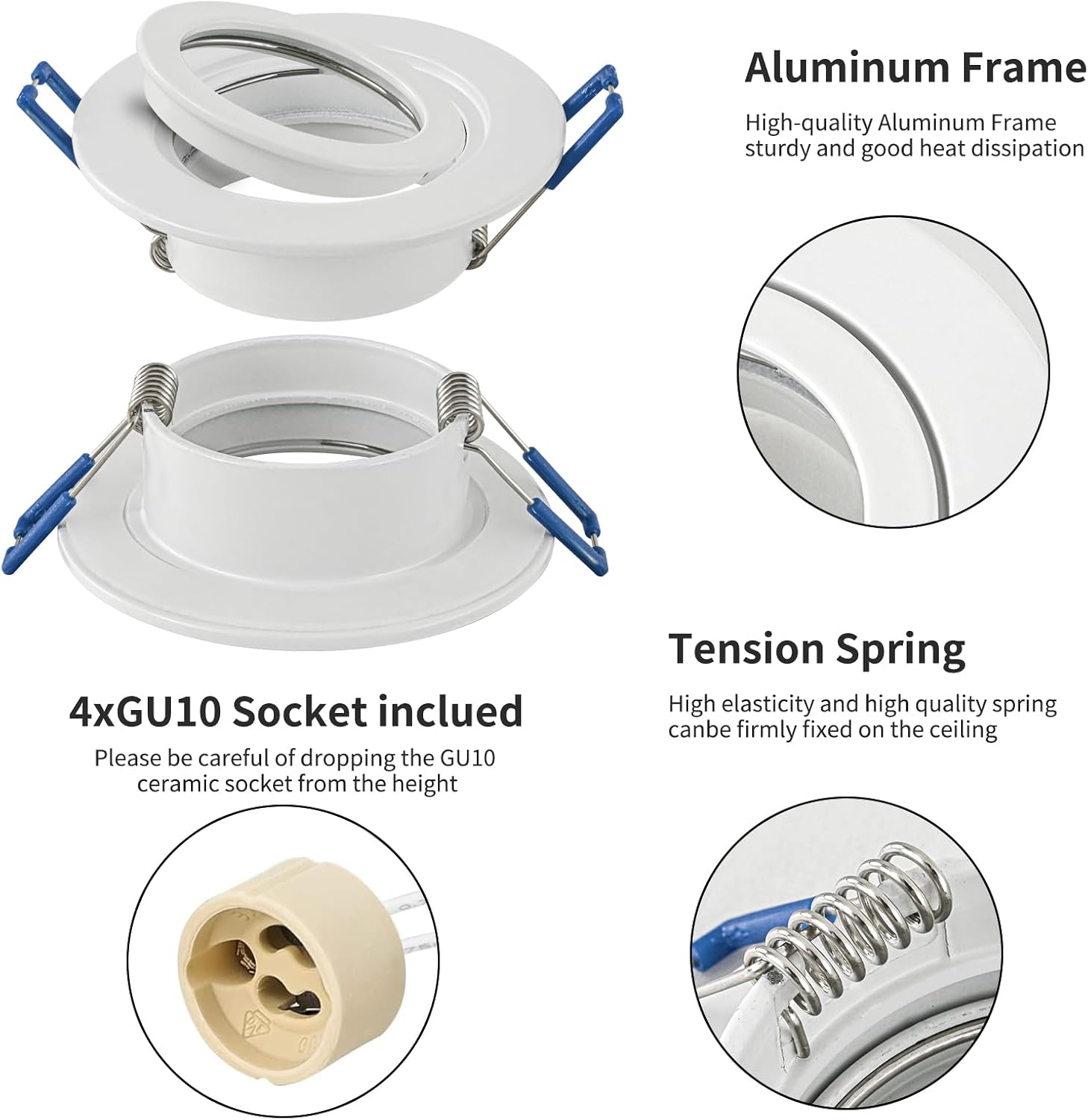 Detalle de GeyouLux 12x LED Einbaustrahler GU10 230V IP44 – Aluminium Rahmen, Weiß, 12 Stück
