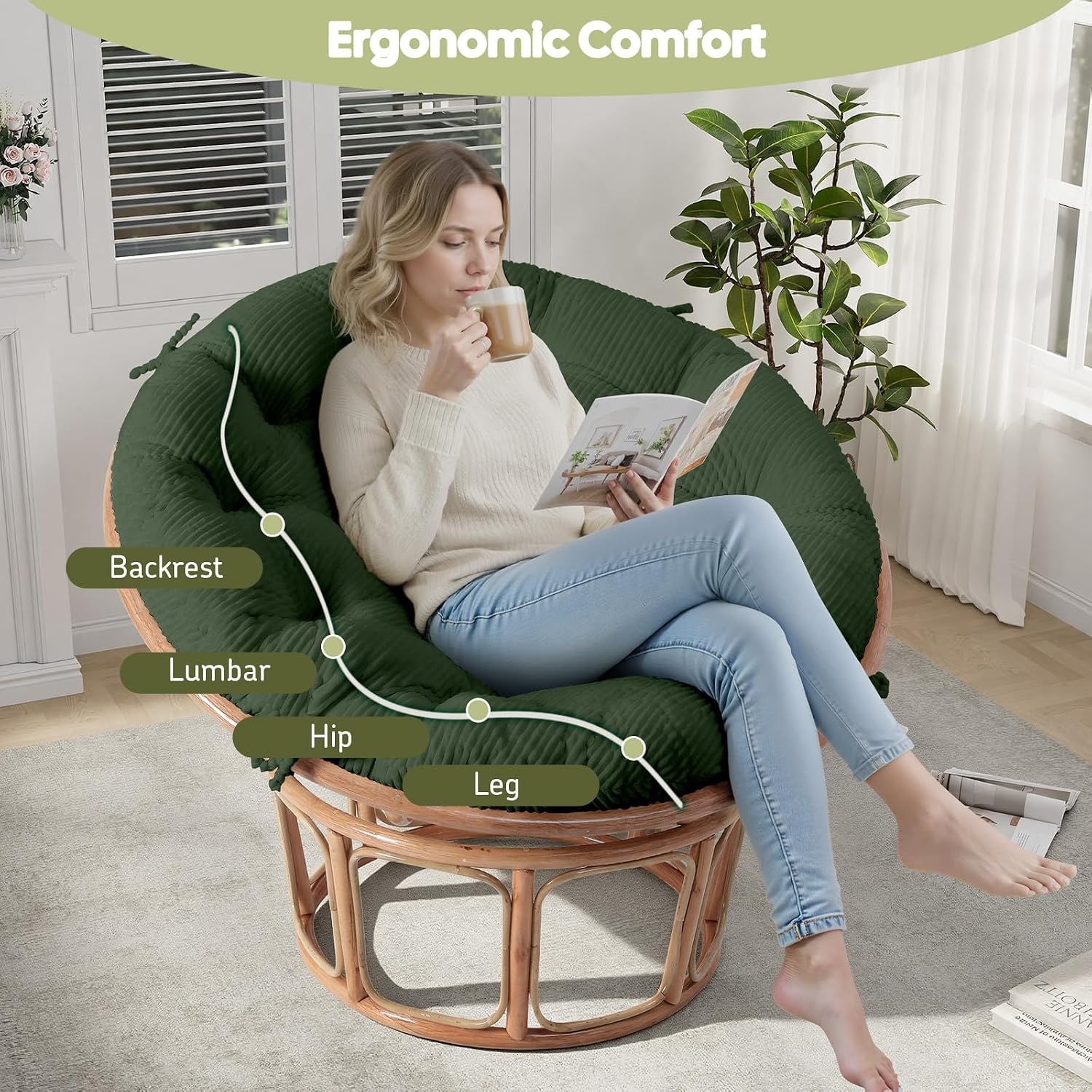 Detalle de PRIMEPATIO Papasan Chair Cushion 45 x 45 Inch