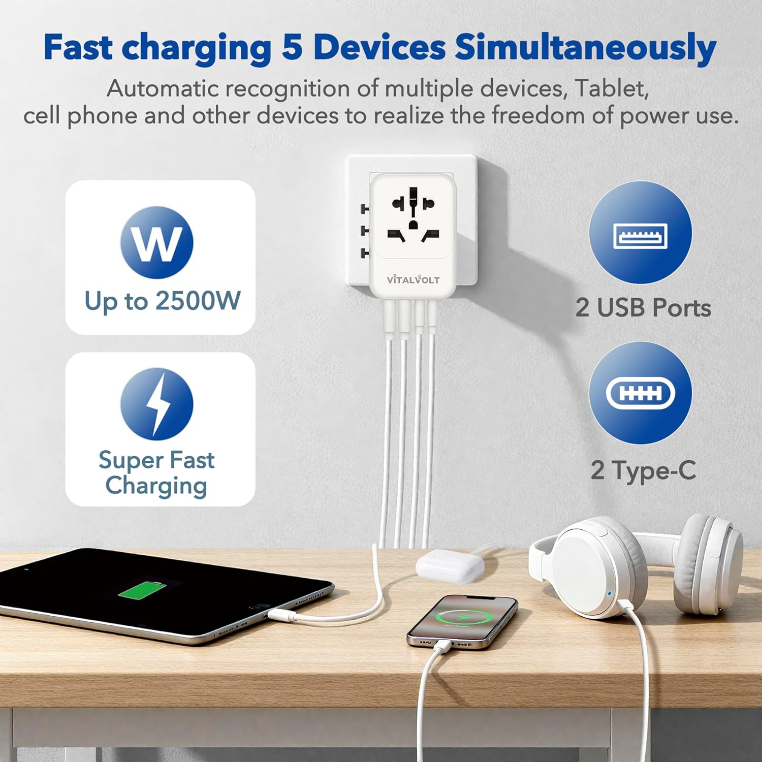 Thumbnail 4 de VitalVolt Universal Travel Adapter Worldwide All-in-One with 2 USB-C & 2 USB-A Fast Charging