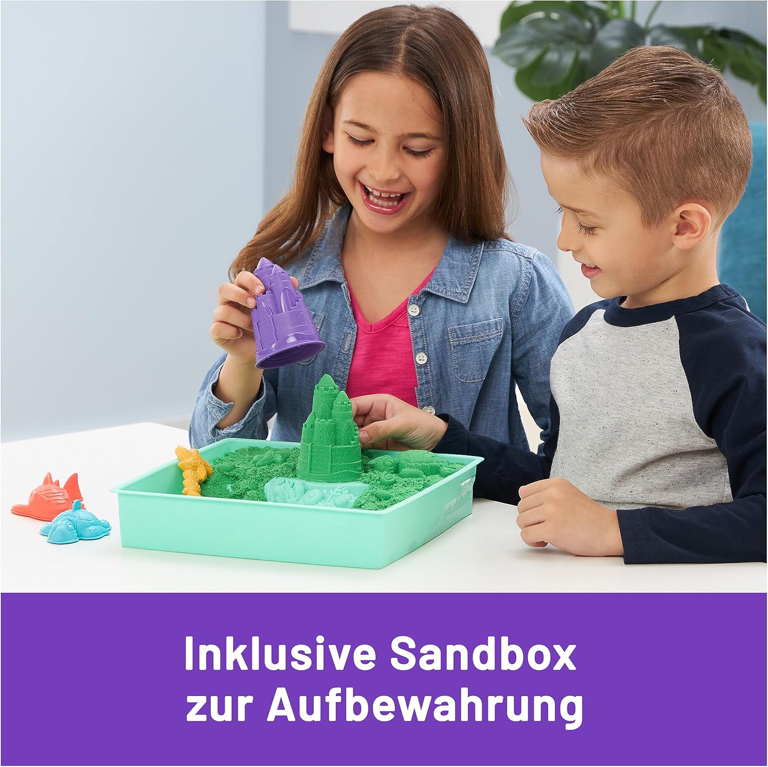 Thumbnail 4 de Kinetic Sand Sandbox Set Grün mit 454 g Sand aus Schweden – 1 Sandkasten, 3 Förmchen und Schaufel für Indoor-Sandspiel ab 3 Jahren