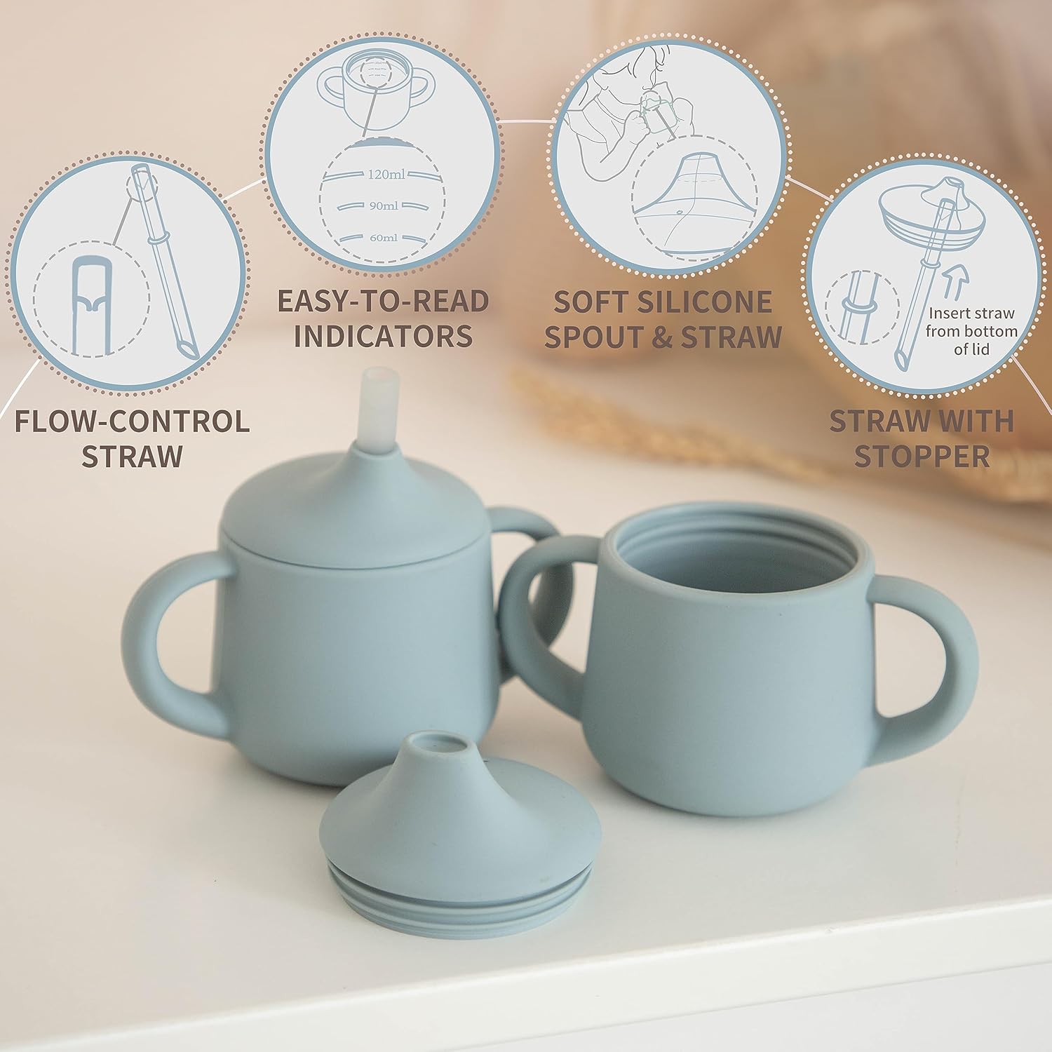 Thumbnail 2 de Moonkie Silicone Baby Sippy Cup 6+ Months – 120ml, 2 Straws, 3-Stage Transition, BPA Free & Dishwasher Safe
