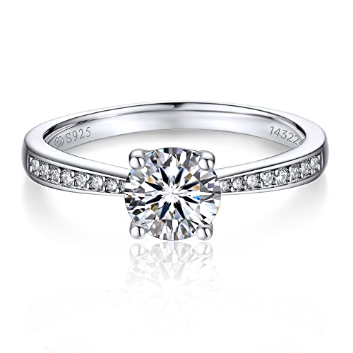 Detalle de MomentWish Anillo de Compromiso con Moissanita en plata de ley 925 – Regalo para Mamá y Mujer