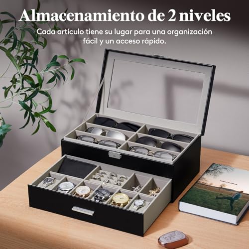 Thumbnail 1 de Lifewit organizador para gafas con caja de relojes y tapa de cristal (negro, 35 x 21 cm)