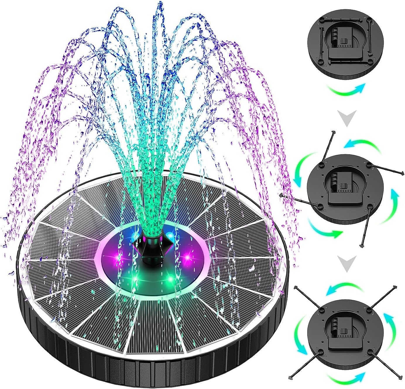 Thumbnail 5 de SZMP Solar Fountain Colorful LED with 3-Level Height Adjustment and 7 Nozzles