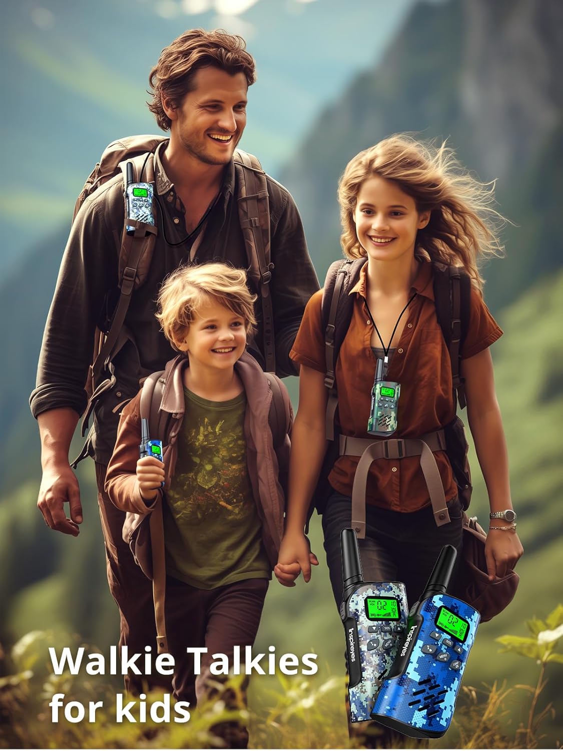 Thumbnail 6 de Inspireyes Kids Walkie Talkies (2-Pack) with Compass, USB-C Rechargeable – Camouflage