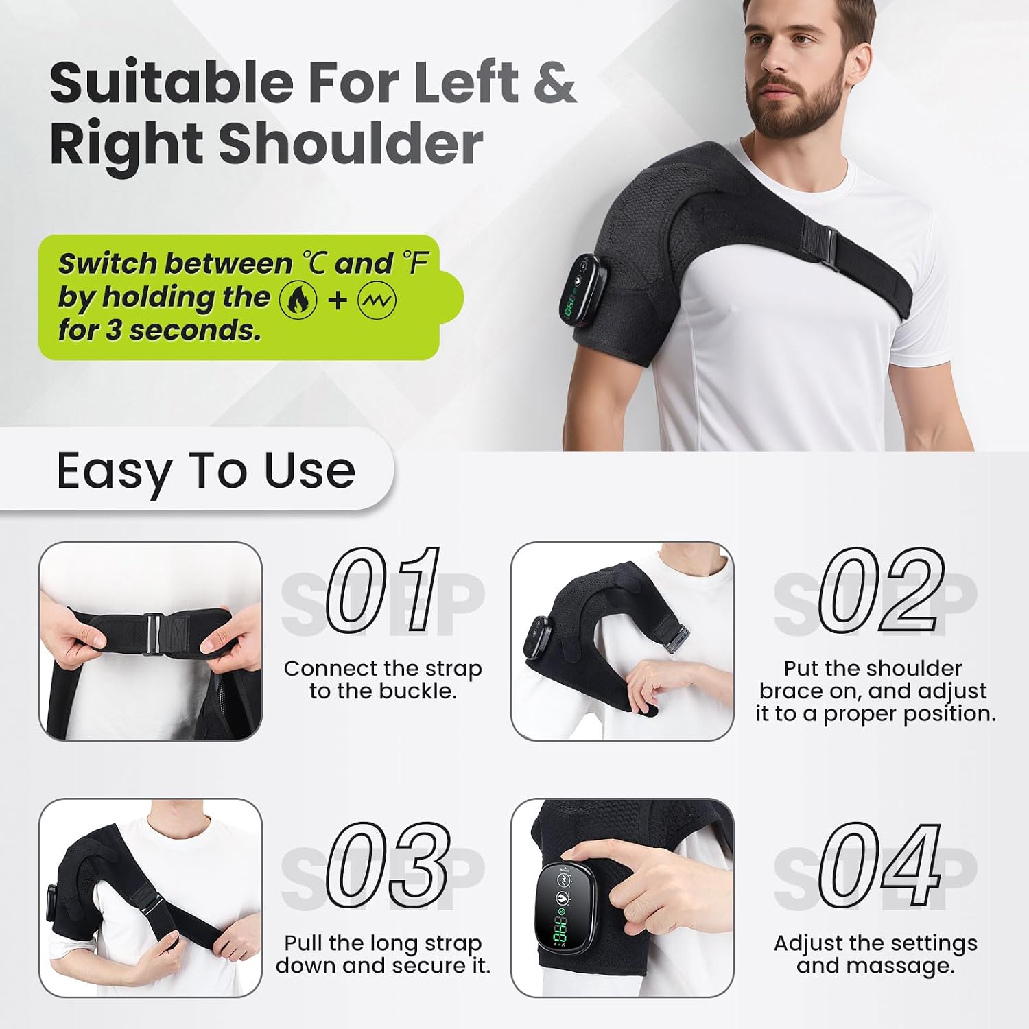 Thumbnail 6 de Cordless Heated Shoulder Massager Pad with 3-Level Heat, 3 Modes, and 5000mAh Battery