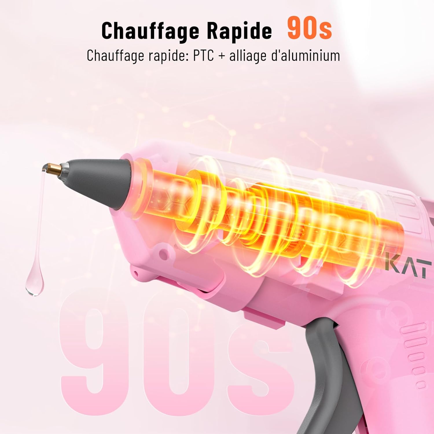 Thumbnail 5 de Pistolet à colle sans fil Katerk — 2000 mAh, chauffe rapide 90 s, 15x7 mm, rose