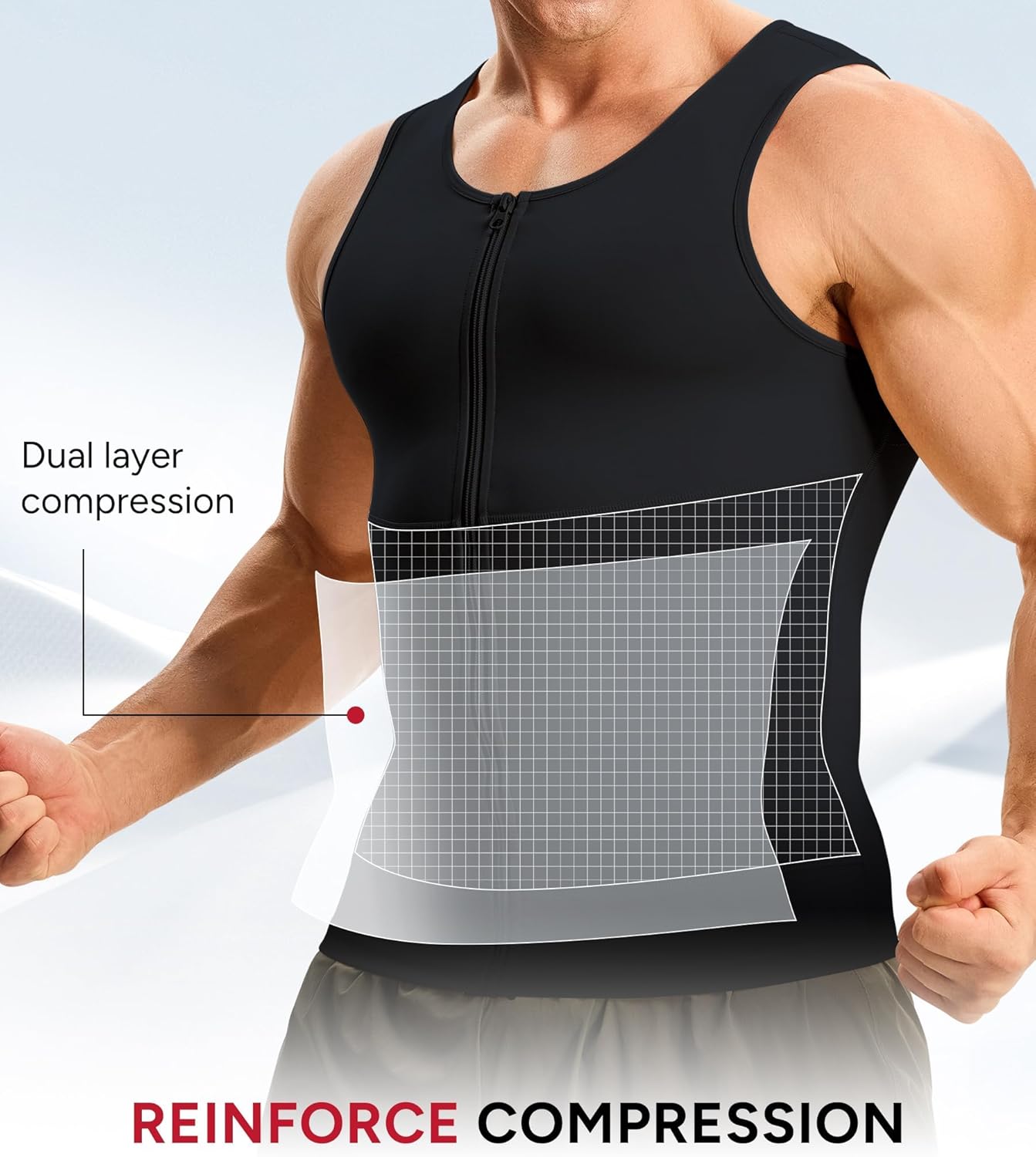 Thumbnail 5 de Junlan canotta compressione uomo con zip, modellante contenitiva e supporto posturale