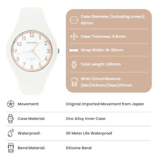 Detalle de AOOSU Montre pour Femme avec Bracelet en Silicone – Grand Cadran Analogique Étanche 30M, Quartz