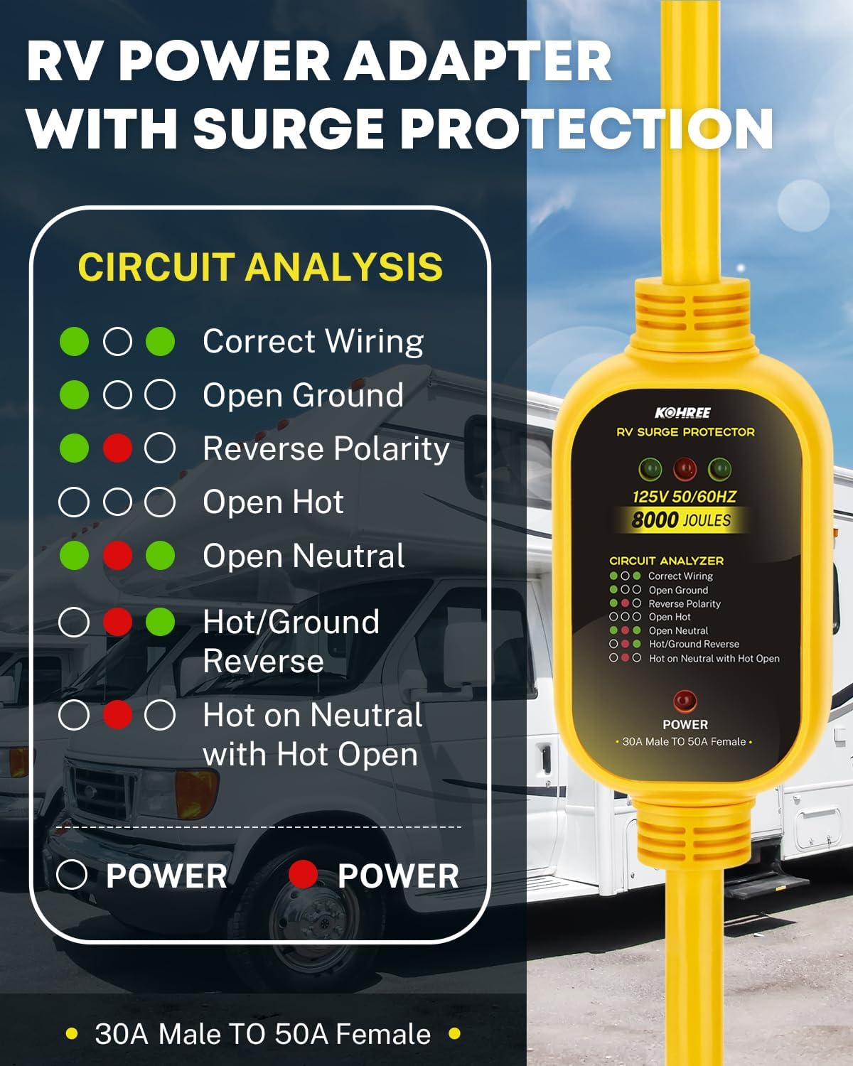 Detalle 2 de Kohree RV Adapter, 30 Amp to 50 Amp