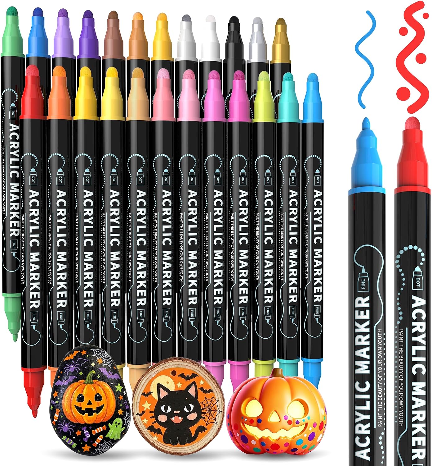 Detalle de nauets 24-Color Dual-Tip Acrylic Paint Markers, 1–5 mm Round and 1 mm Fine Tips
