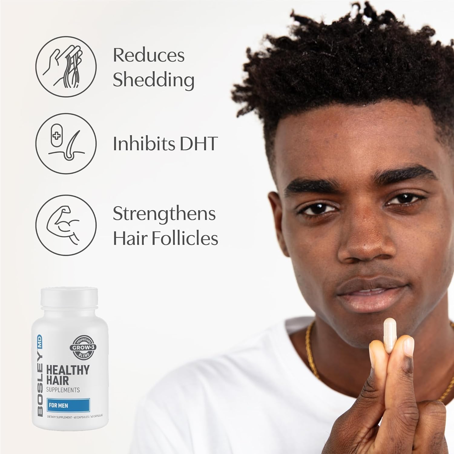 Detalle 2 de BosleyMD BP-SGF0005 Men's Hair Growth Supplements, Biotin, Zinc & Pumpkin Seed