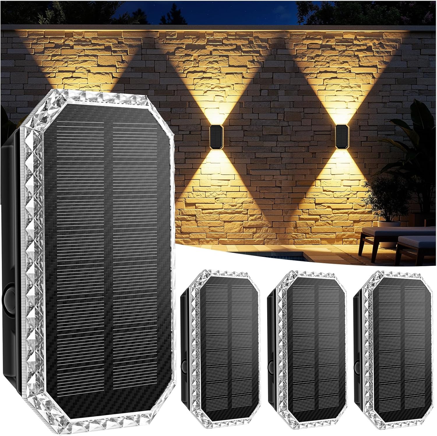 Detalle de Applique Solare da Esterno a 4 Pezzi, 3 Temperature di Colore – IP65, 1200mAh