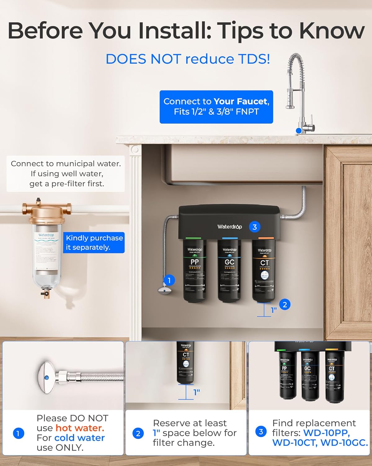 Thumbnail 2 de Waterdrop TSA Under Sink Water Filter System (3-Stage)