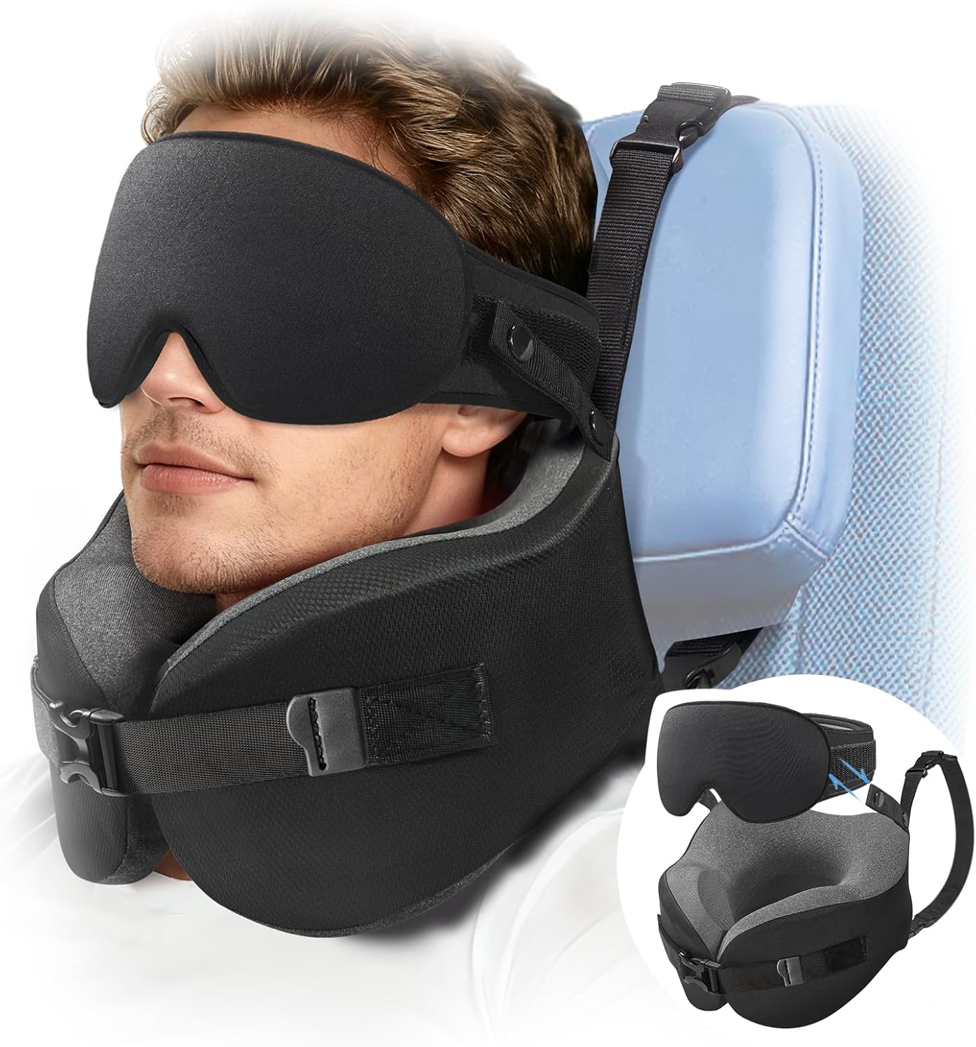 Detalle de Umisleep Travel Pillow: Memory Foam Neck Support with 360° Stability and Detachable Eye Mask