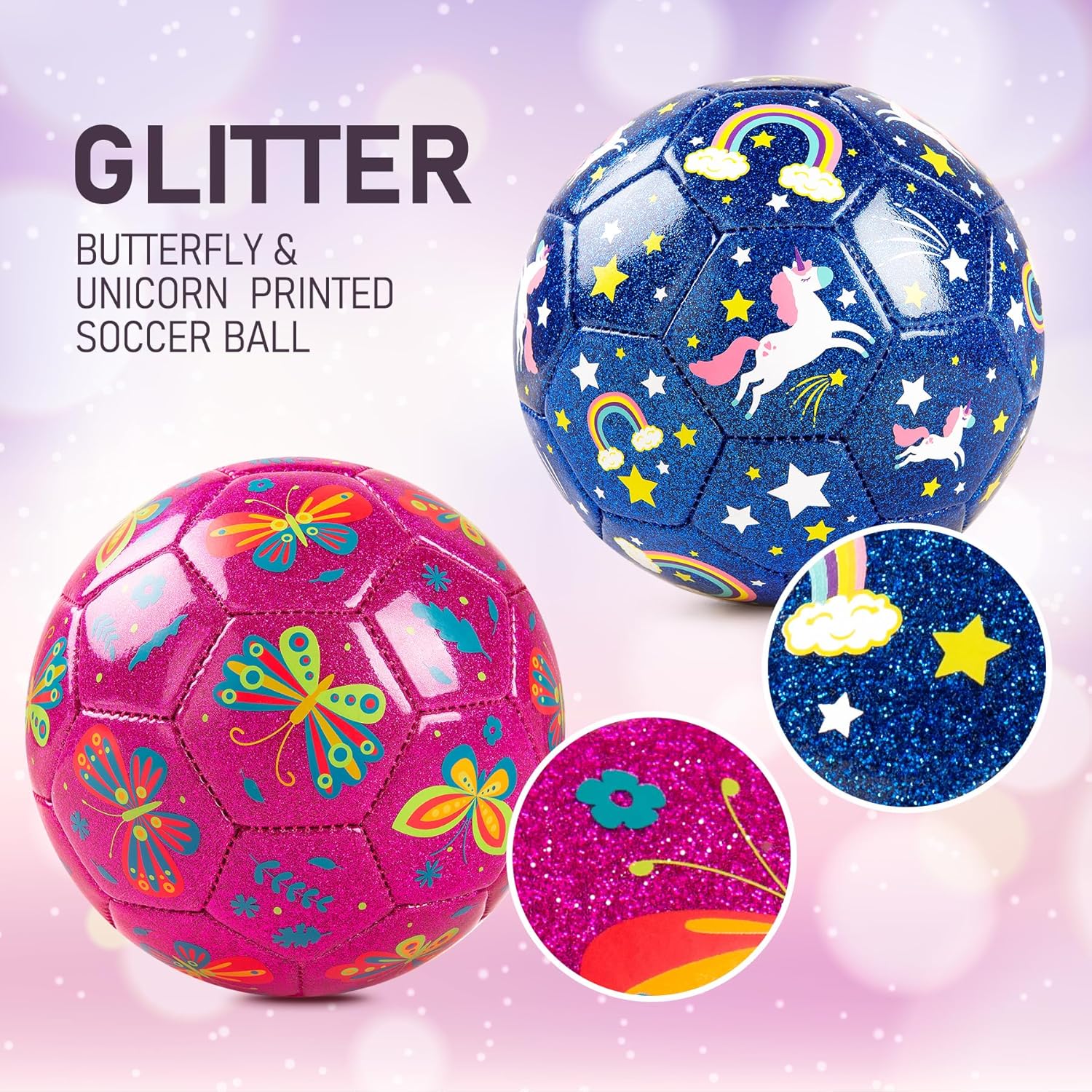 Thumbnail 5 de ZOOJOY Glitter Cartoon Soccer Ball Size 2 (2-Pack) with Pump & Mesh Bag for Toddlers