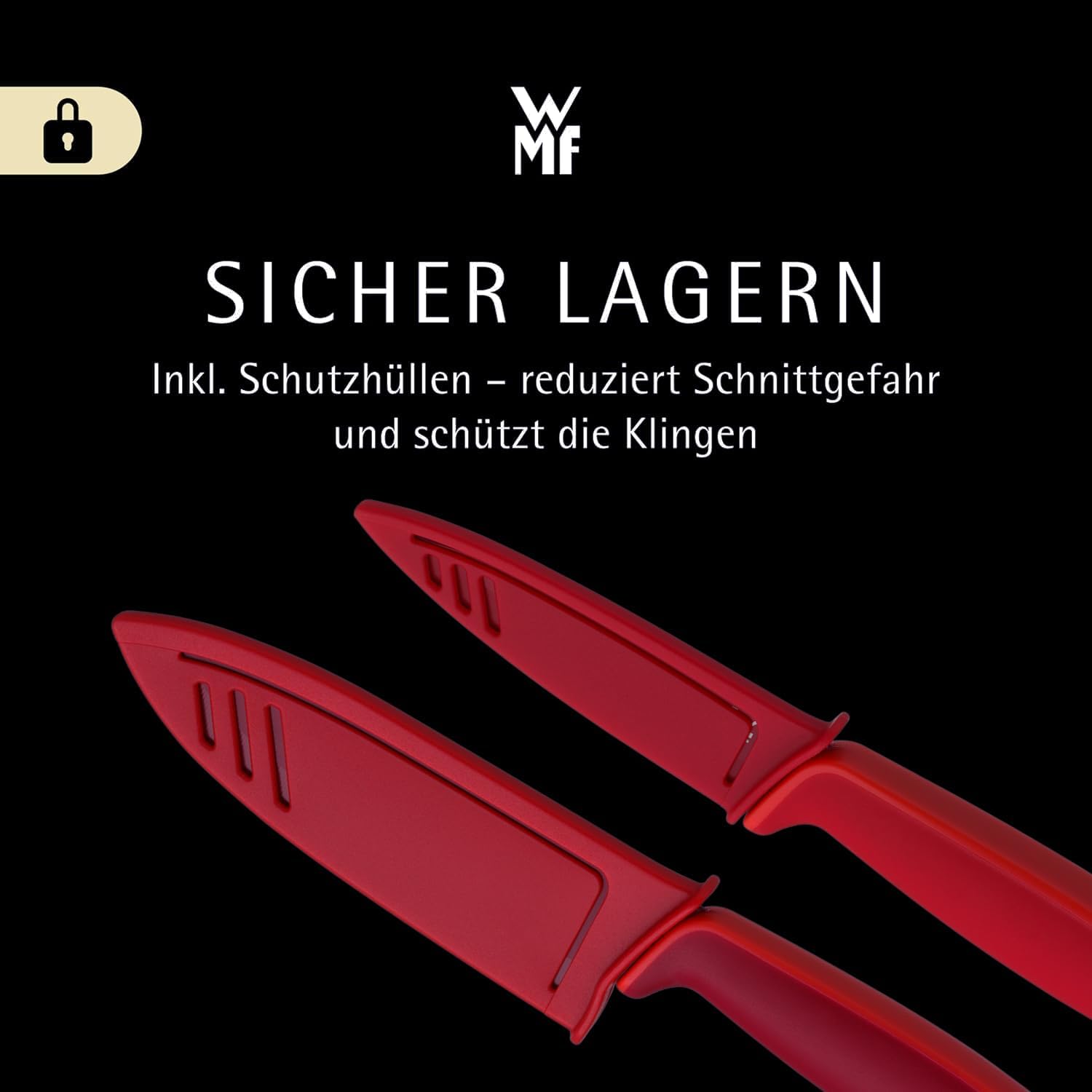 Detalle de WMF Touch Messerset 2-teilig – scharfes Küchenmesser-Set aus Spezialklingenstahl, antihaftbeschichtet, roter Griff