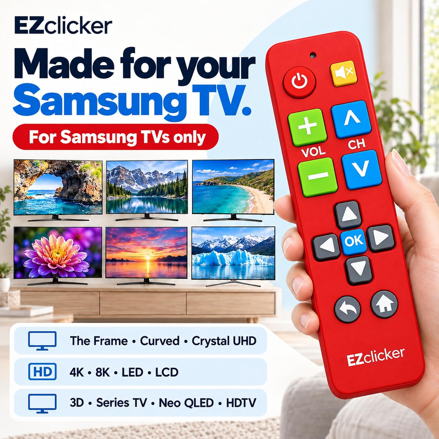 Detalle de Samsung Replacement TV Remote (Red) with Big Buttons for Samsung TVs Only