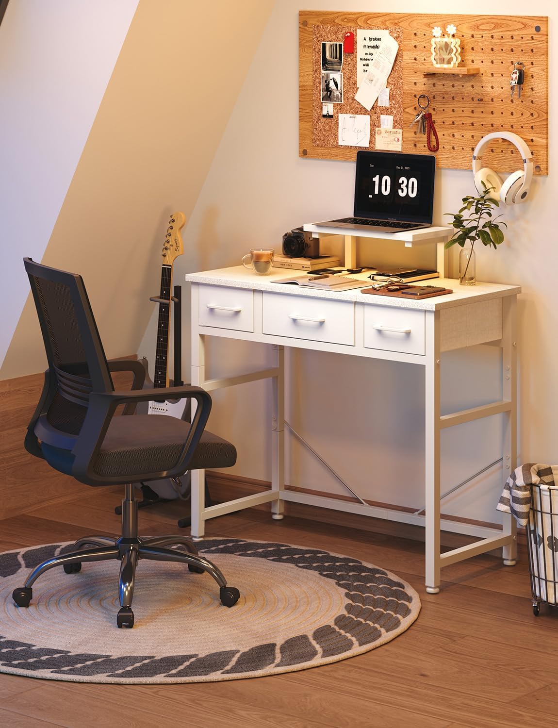 Thumbnail 1 de KitMent Small Desk with 3 Fabric Drawers (76x36cm) – A compact, adaptable study and vanity companion