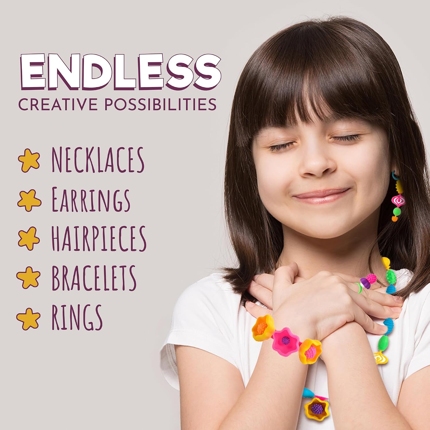 Detalle 2 de Orian Pop Beads Jewelry Kit for Girls (520+ Colorful Beads) with Unicorn Bag – DIY Jewelry Set for Ages 3+