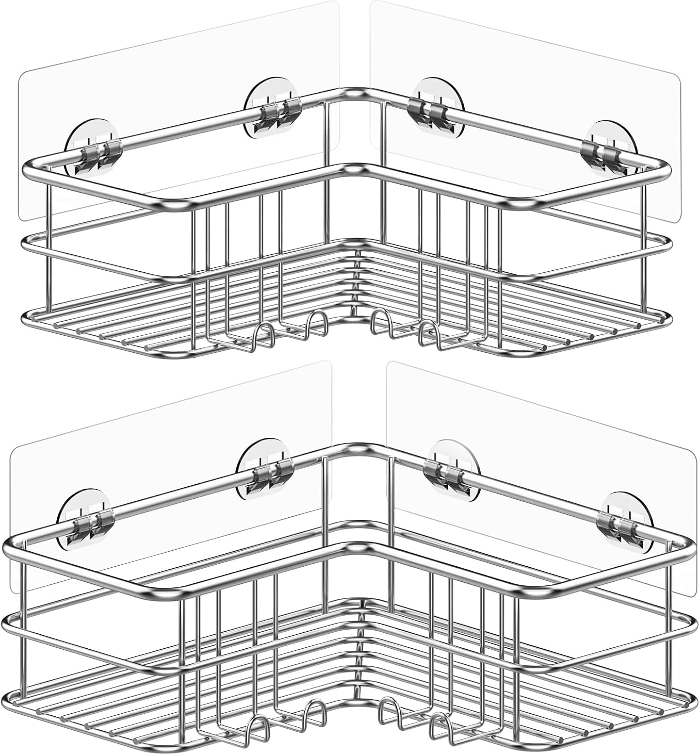 Detalle de Menbyci hoekdouchecaddy, 2-delig zelfklevend van SUS304 RVS, zilver