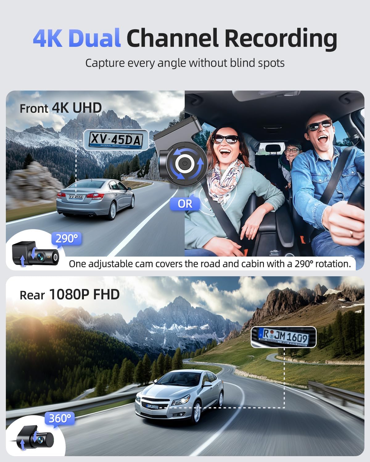 Detalle de CIEVIE 4K Dash Cam Front and Rear with GPS, 5GHz WiFi, 64GB SD Card and 1.5" IPS Screen