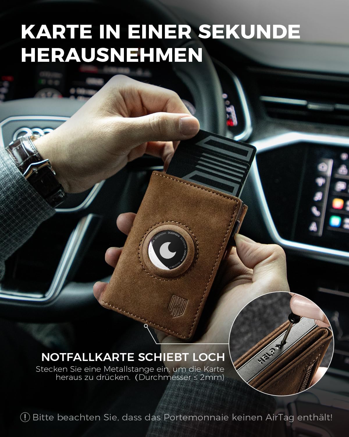 Thumbnail 3 de DODENSHA AirTag-Wallet mit RFID-Schutzhülle und Münzfach – slimes Herren-Geldbörsenetui (XM-Schwarz)