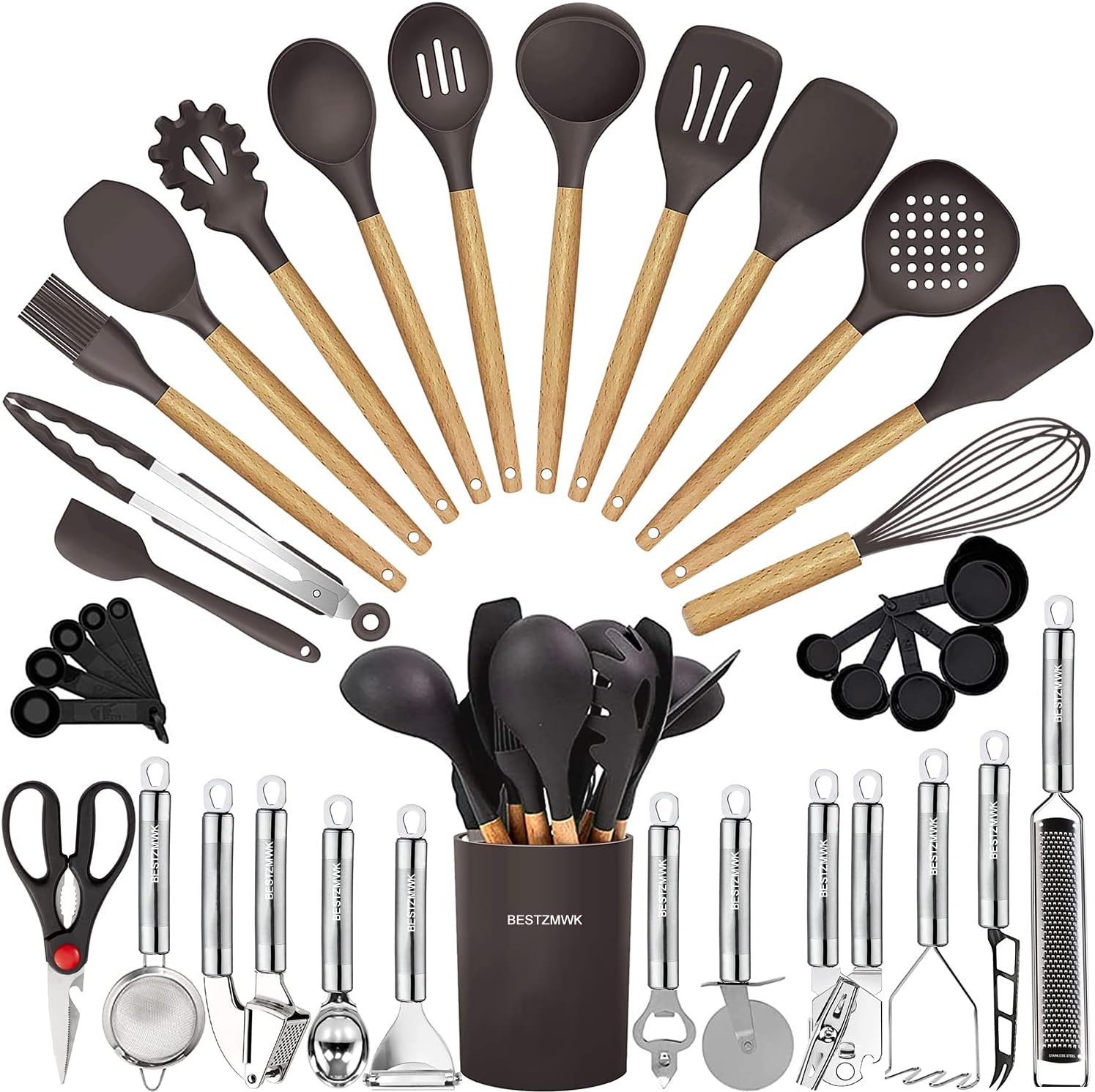 Detalle de 35-Piece Cooking Utensils Set Silicone Wooden Handles