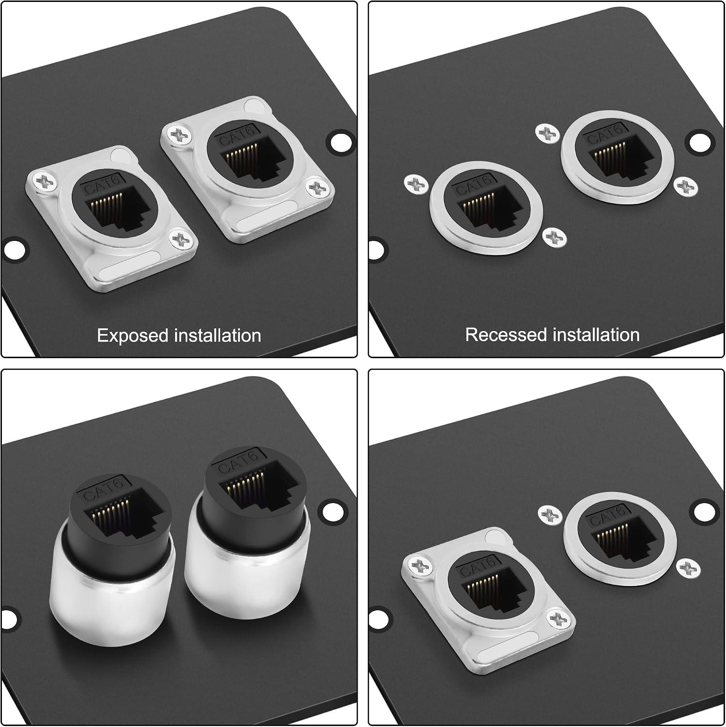 Detalle 2 de XMSJSIY D-Type RJ45 CAT6 Panel Mount Adapter: Pass-Through Ethernet Socket (2 Pack, Silver)