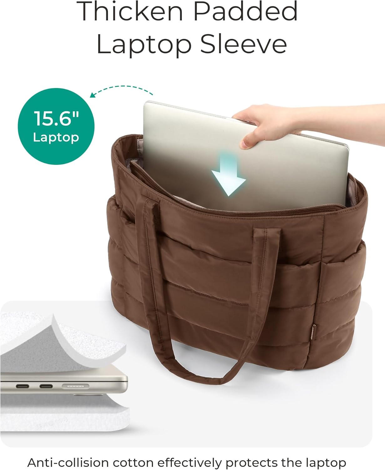 Detalle de bagsmart Tote Bags for Women – 20L Lightweight Taslan Puffer with 15.6" Laptop Compartment