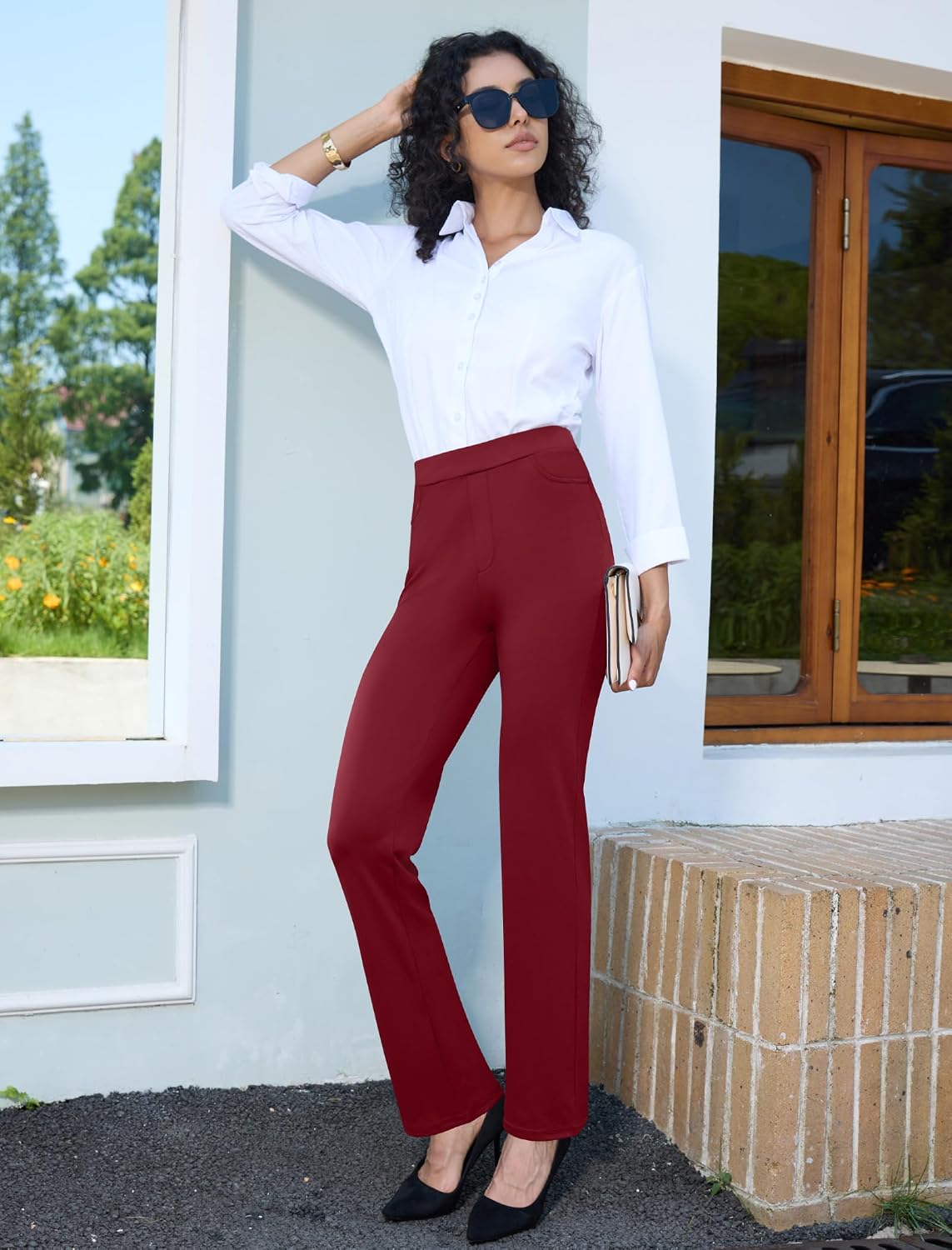 Thumbnail 6 de keriffe Women's Stretchy Yoga Dress Pants, Straight Leg, 4 Pockets, High Waist