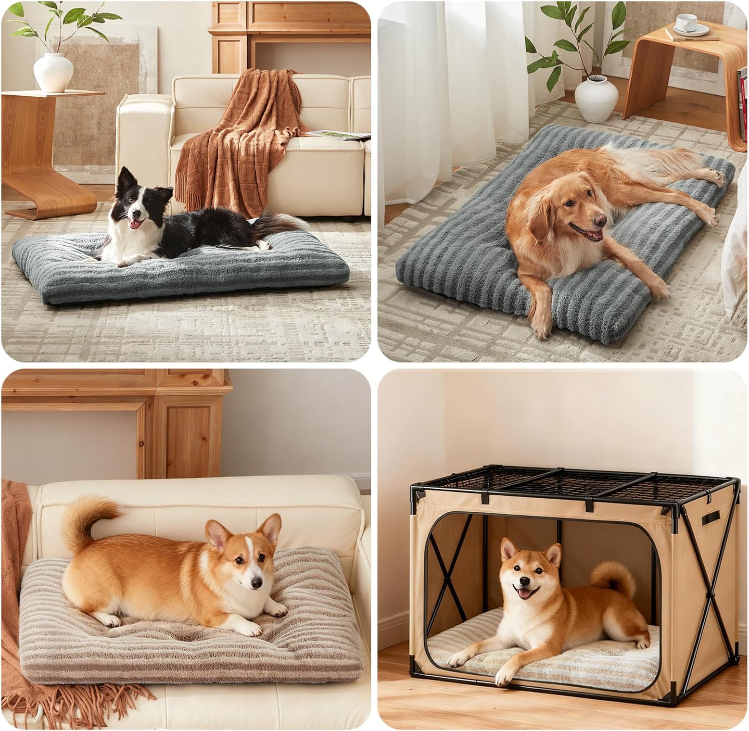 Detalle de Pawk Large Dog Bed Washable - Fluffy Plush Fur Calming Mattress (102 × 69 × 9 cm) in Brown