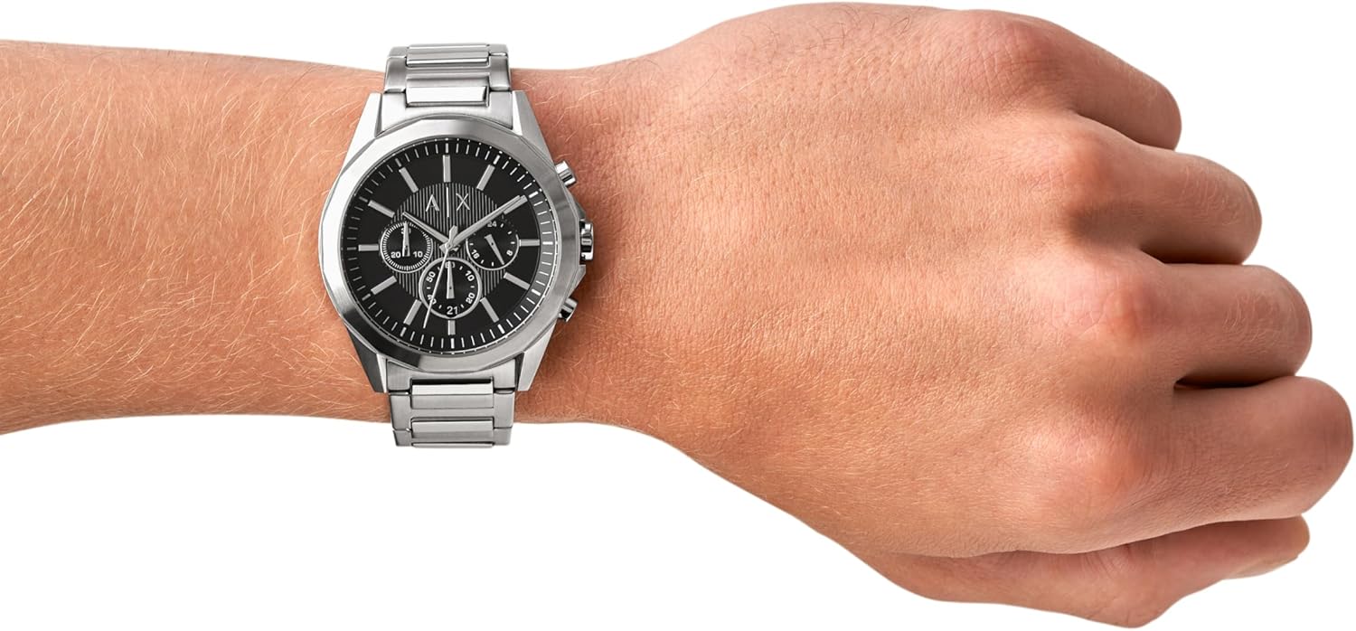 Thumbnail 4 de Armani Exchange Silver Tone Uhr für Herren – 44 mm Gehäuse, Quarz-Chronograph