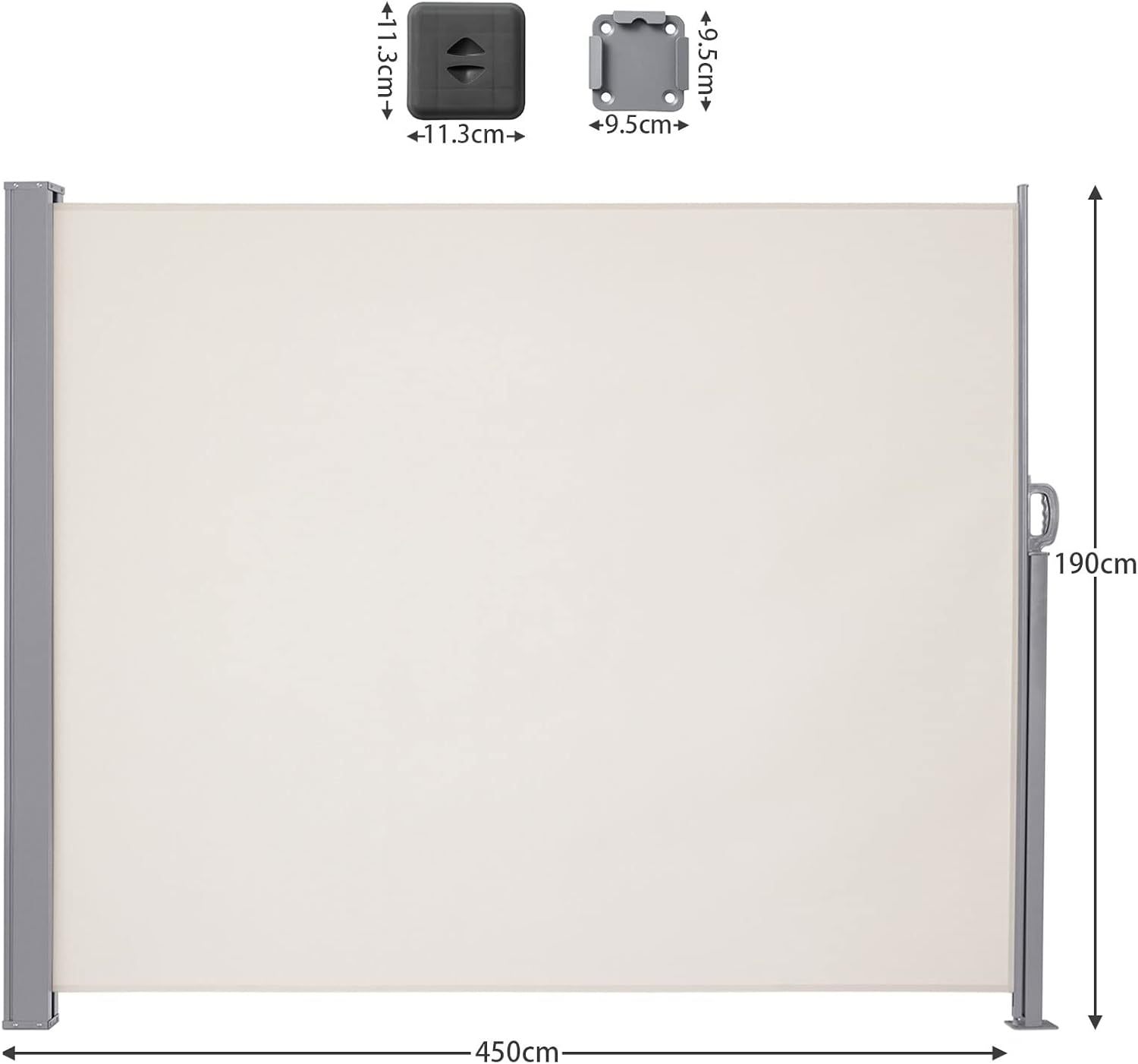 Thumbnail 1 de LARMNEE Seitenmarkise mit Stahl-Kasten (ausziehbar) 190 x 450 cm – beige EBE1945TBP02