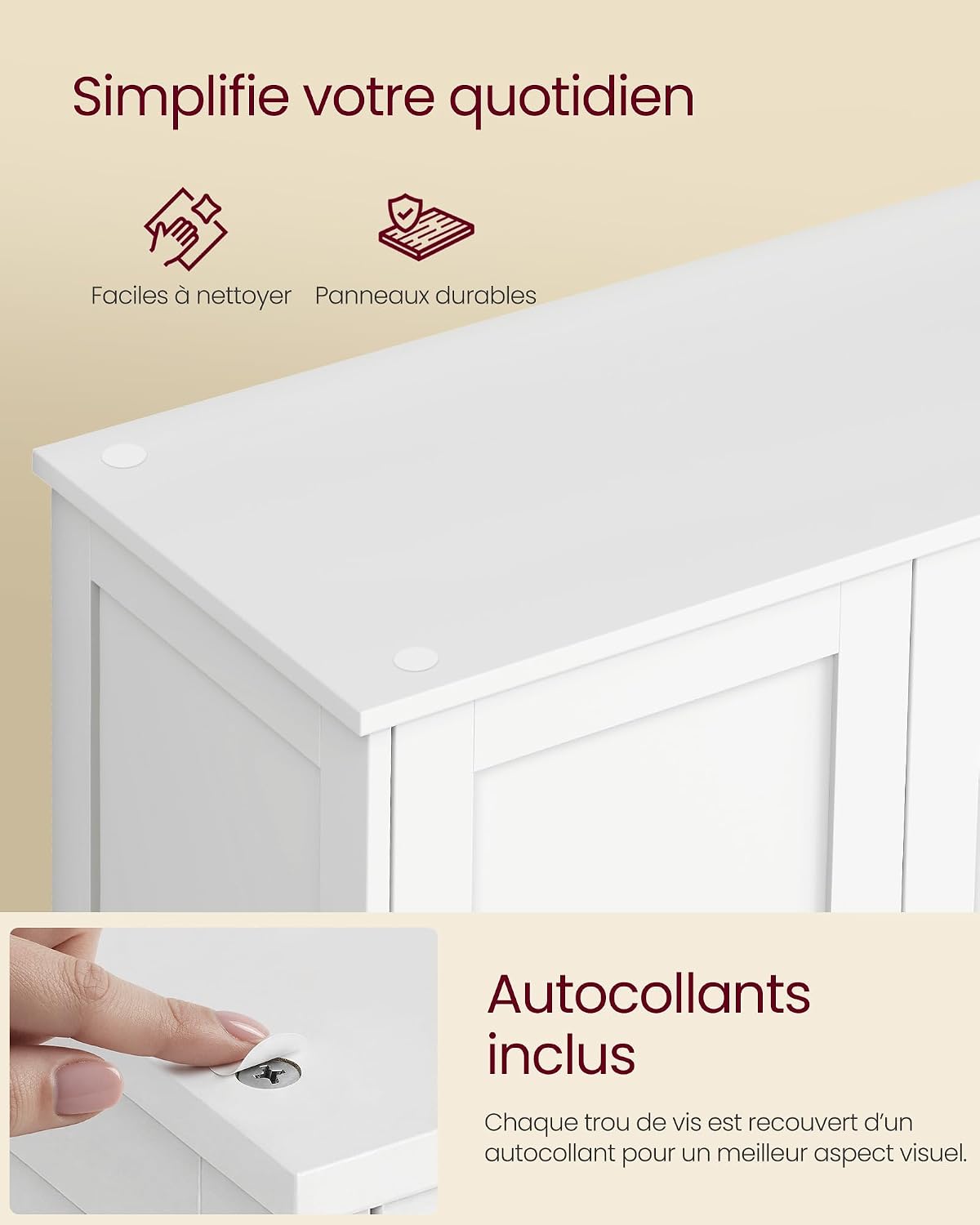 Thumbnail 5 de VASAGLE Armoire de Salle de Bain – Style shaker, 2 placards et étagères réglables, blanc nuage BBC553WH01
