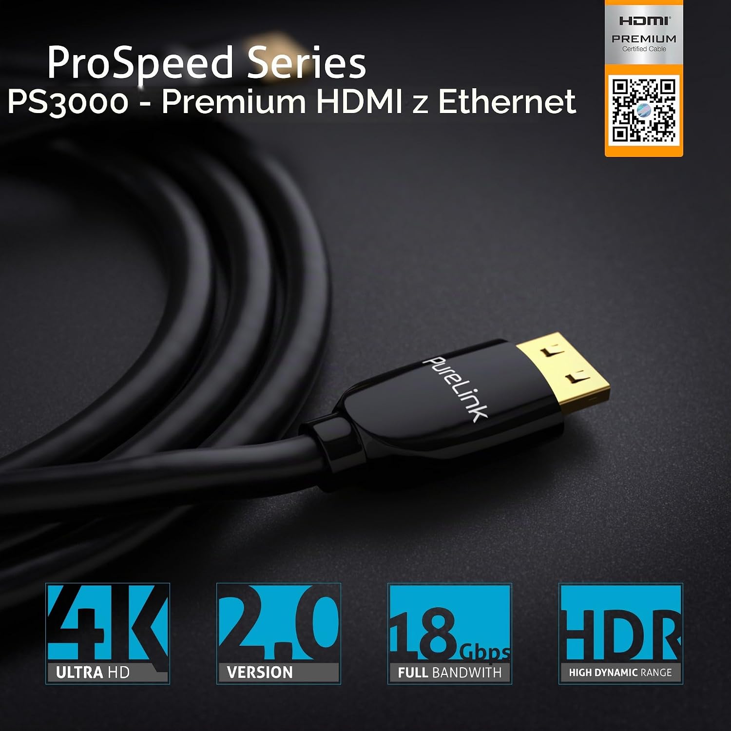 Detalle 1 de PureLink PS3000-040 – kabel HDMI 4 m, 4K 60 Hz, HDR i Secure-Lock