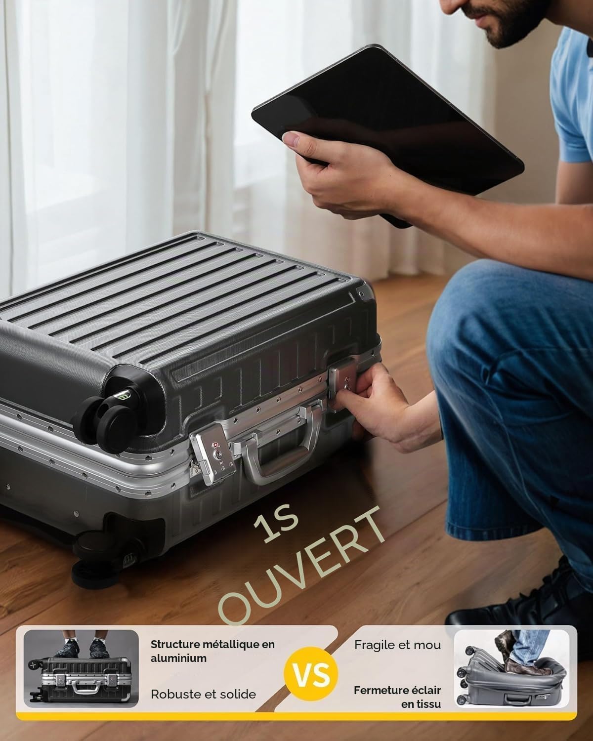 Detalle 2 de LUGGEX Valise Cabine Rigide en Aluminium et Polycarbonate – 56 x 37 x 24 cm, 36 L, Noir