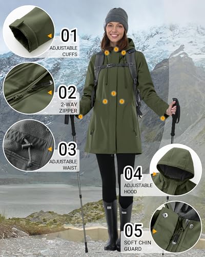 Detalle de Outdoor Ventures Women's Waterproof Softshell Jacket Long Hooded Windbreaker