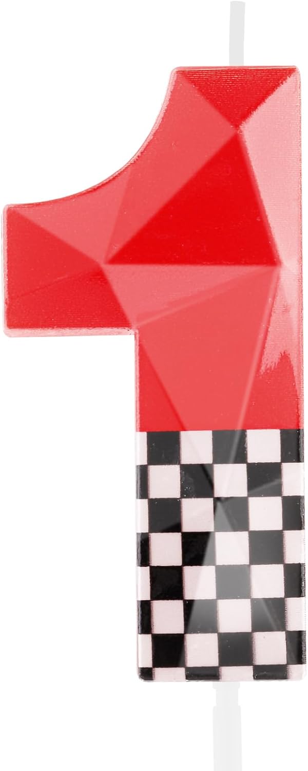 Hongplus 3D Racing Cars themed birthday candles (includes number 2 candle) – black, white checkered & red cake topper
