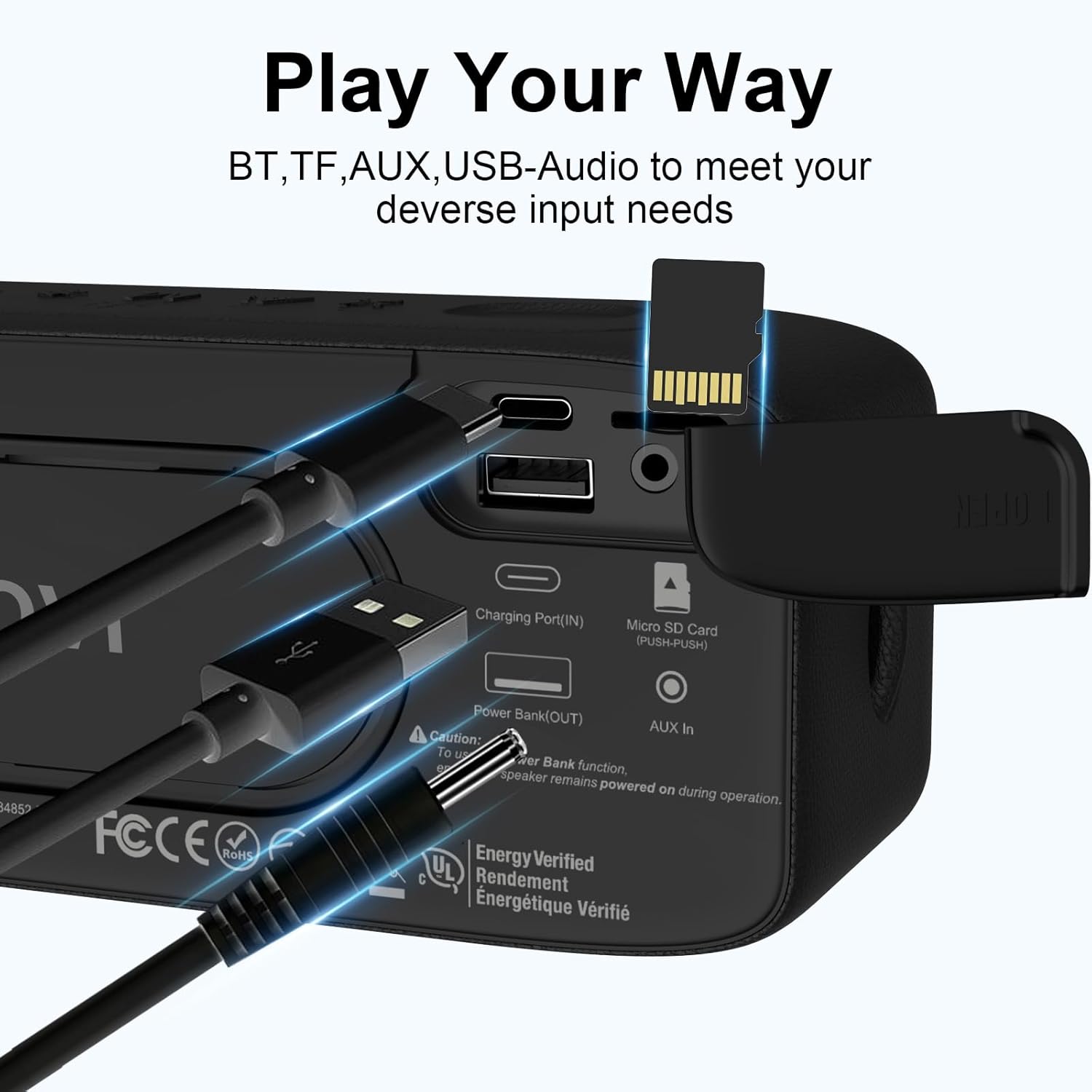 Thumbnail 3 de JUOVI ZS300 : enceinte Bluetooth portable stéréo 20W, IP68, jusqu’à 24h (TWS, carte micro SD, AUX)