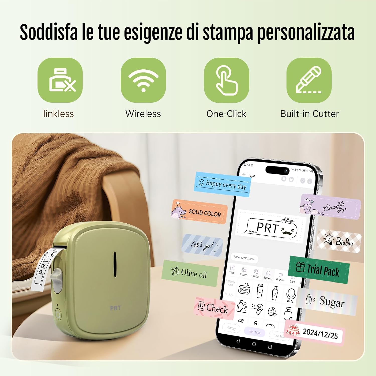 Thumbnail 1 de PRT Mini Etichettatrice Portatile: stampante termica Bluetooth per etichette in casa