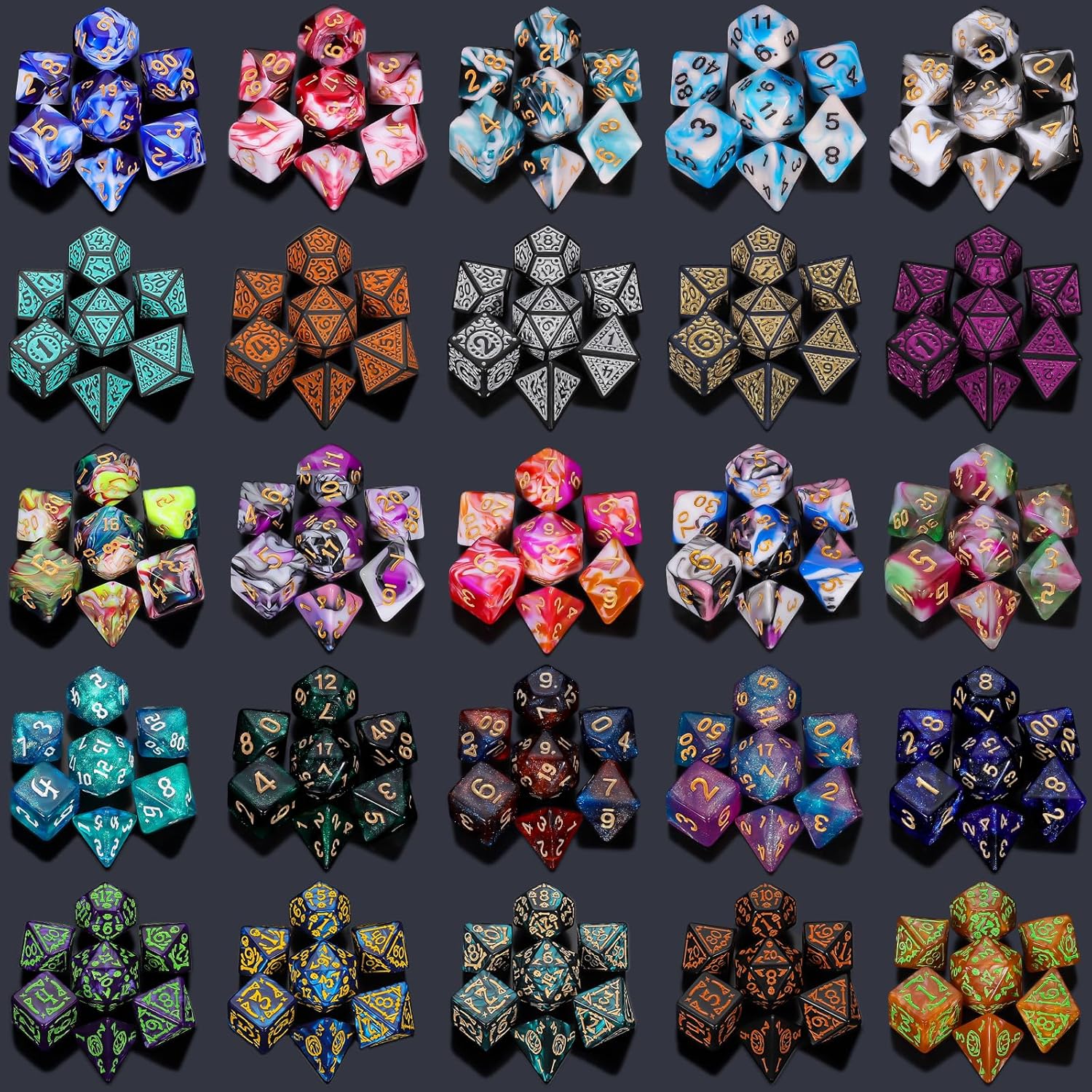 Detalle de CiaraQ Polyhedral Dice Set — 7-Piece DND RPG Dice in Random Color