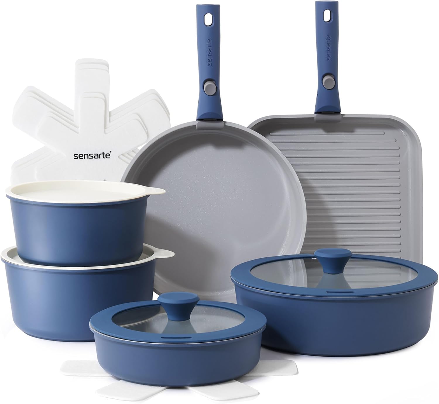 Detalle 1 de SENSARTE 17-piece ceramic nonstick cookware set with detachable handle (Almond Beige)