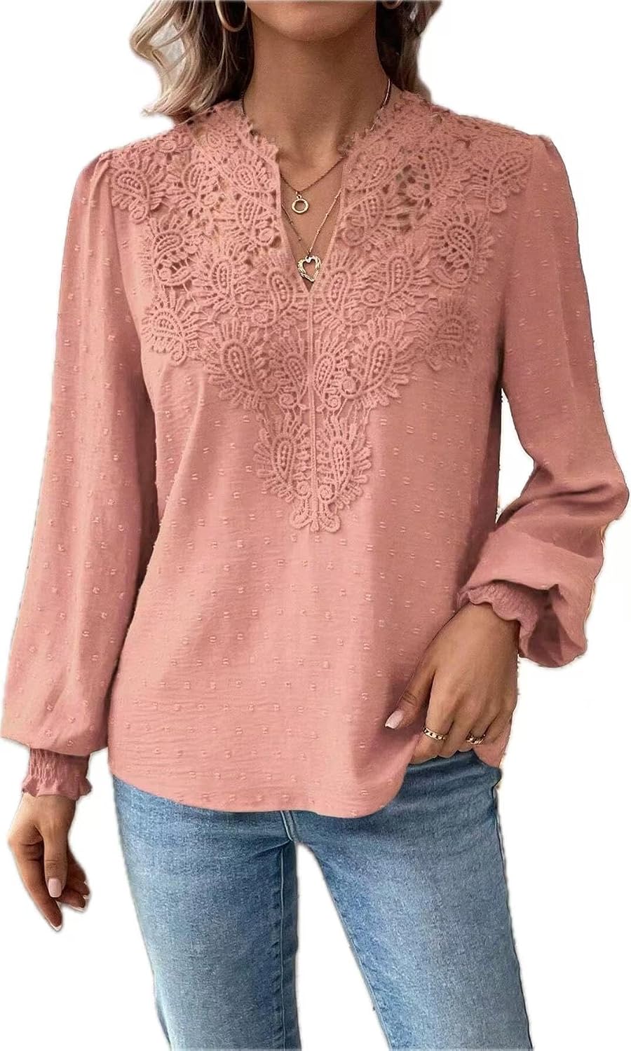 Detalle de LEKOPUR Bluse Langarmshirt – Elegantes Chiffon-Top mit V-Ausschnitt