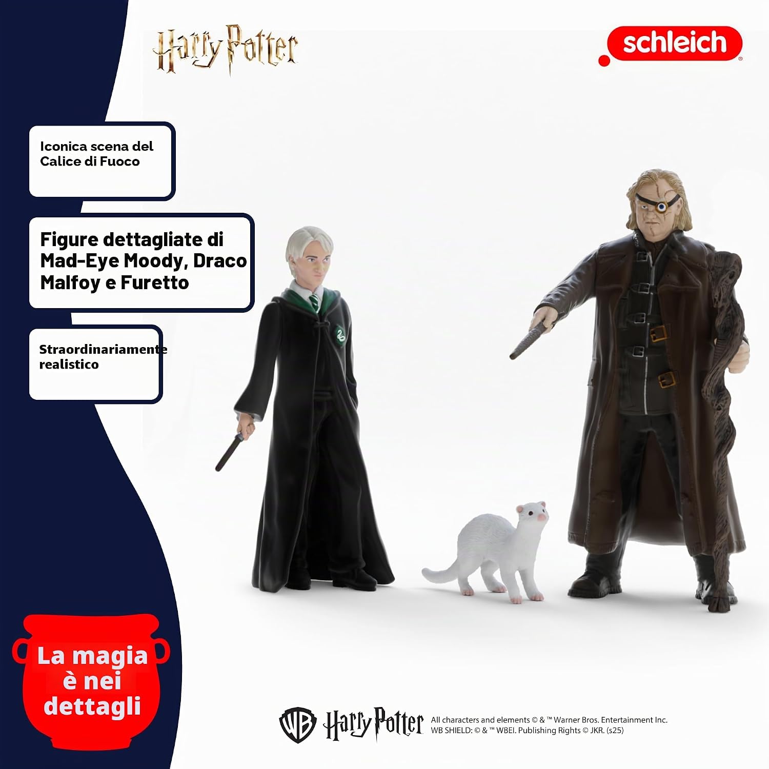 Detalle de Schleich Harry Potter 14907: Moody (Occhio di Malocchio) e Draco Malfoy con donnola, set da 3 figure articolate