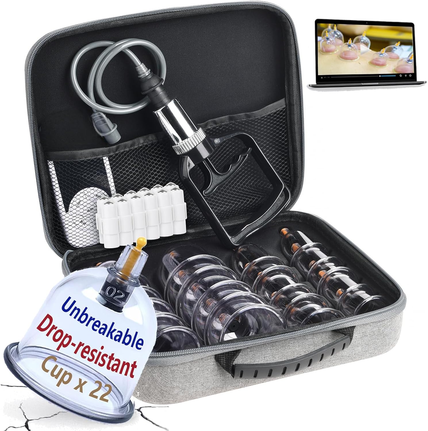 Detalle de OBLITOP Large Size V2.0 Cupping Therapy Set, 22 Cups and Hand Pump