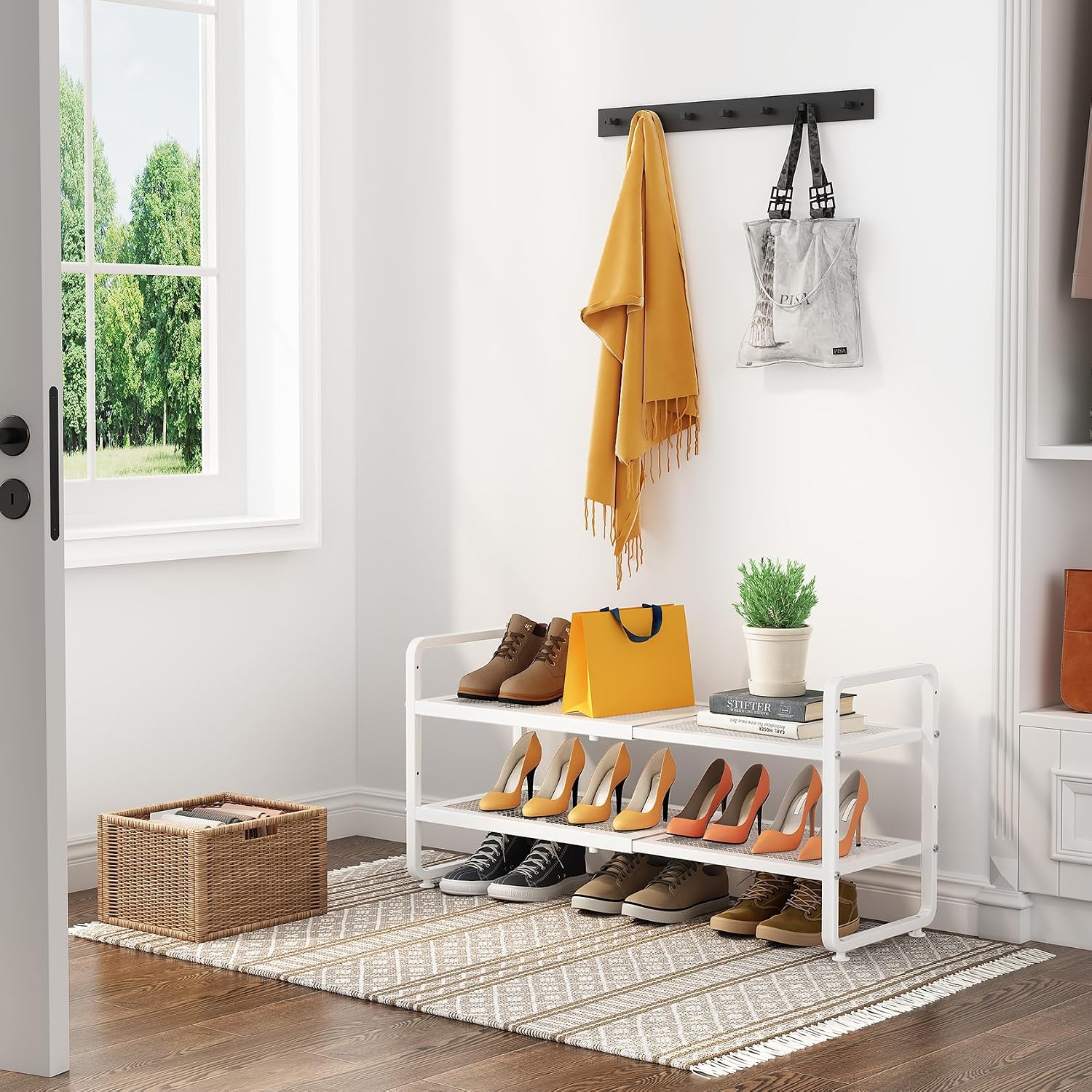 Detalle 2 de SNTD SN-NM-SR-WT-2T-HXJ Expandable 2-Tier Metal Shoe Rack, White