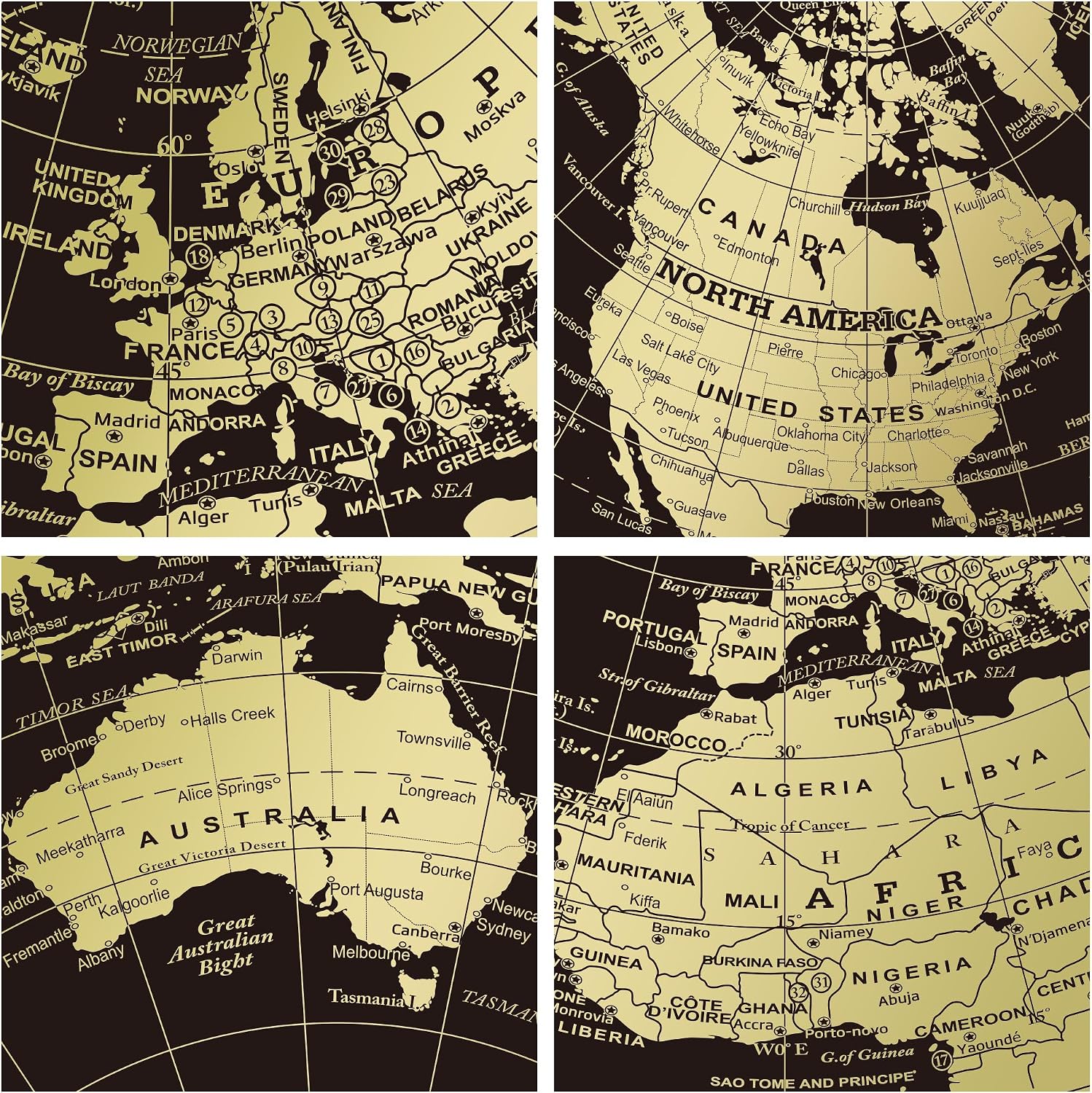Detalle de Exerz EX-GL20-360BLK-GLD 20 cm World Globe, 360° Rotating English Map
