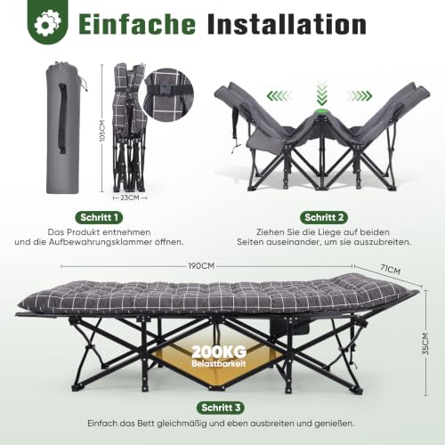 Thumbnail 1 de Sekey Feldbett Klappbar XXL 190 x 71 x 35 cm – stabil, bequem und vielseitig für Camping und Garten