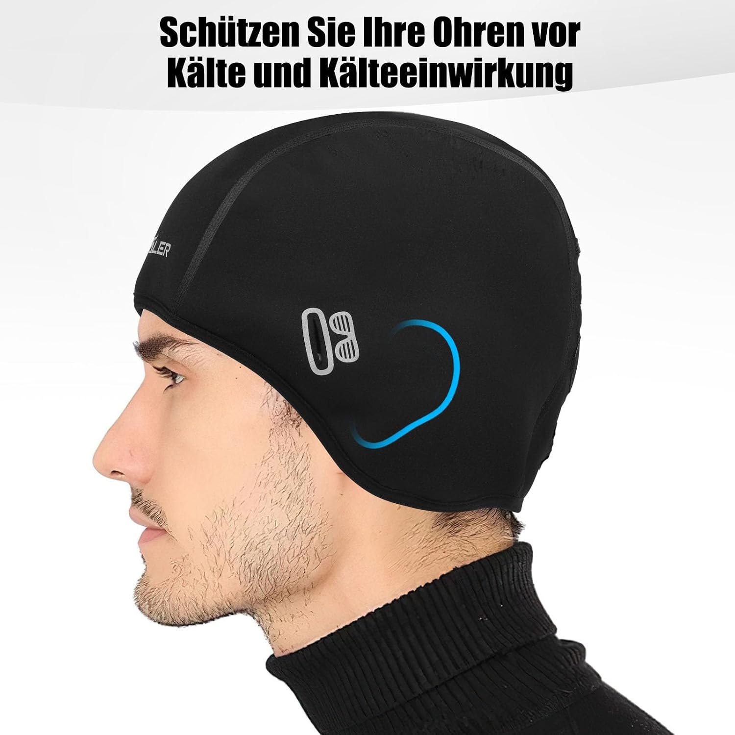 Detalle 2 de Tavaler Winter-Fahrradmütze mit Helmmütze-Fit – winddicht, gefüttert und mit Brillenlöchern